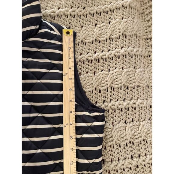 Womens British Khaki Quilted Vest Navy & White Stripes S Sleeveless Zipper Front - Picture 7 of 16